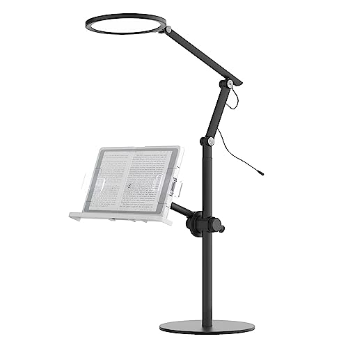 Neatfi Multifunktionale LED-Schreibtischlampe, 3 Lichtmodi, 5 Helligkeitsstufen, 3100-6400K, Zoom- und Webcam-Beleuchtung, USB-/Steckerbetrieb (Mit Buch/Tabletthalterung und Standfuß, Schwarz) von Neatfi