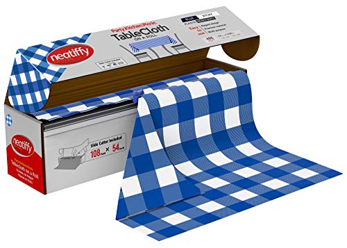 Neatiffy 137 cm x 30 m Einweg-Tischdecke aus Kunststoff, Party-/Bankett-Tischdecke, Tischdecken für rechteckige/runde/quadratische Tische, entspricht 12 Picknick-Packungen (blau kariert) von Neatiffy