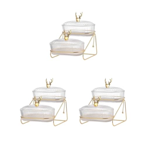 3er-Set getrocknete Obstsalatteller mit Deckel, Platte, Snackschalen für Kekse, Snacks, Nüsse, 2 Etagen von NeaxgeandX