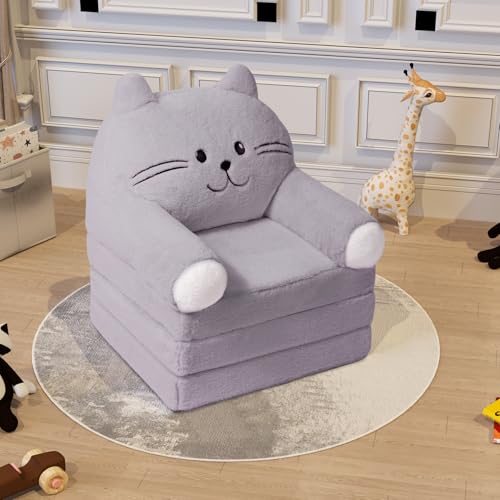 Nebuaegis Weiches 2-in-1 Klappsofa mit abnehmbarem Bezug, bequemes Kinderschlafsofa mit Plüschvolant, Schlafsofa Tumbo Cat grau, One Size von Nebuaegis