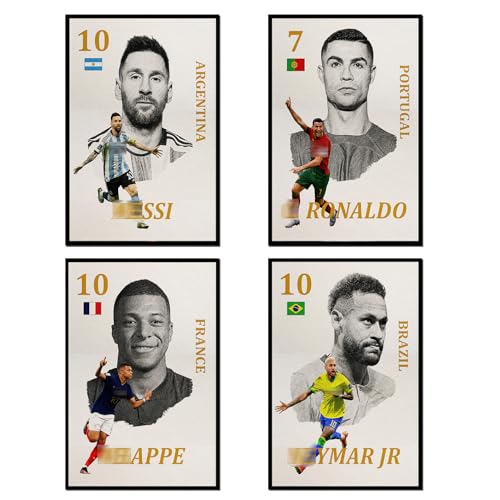 NebulaNova Ronaldo, Messi, Neymar und Mbappé Poster - Fußball-Superstars Kunstdruck für Wohnzimmer, Raumdekoration - Set von 4 Ungerahmt 12x18 Zoll (30x45cm) von NebulaNova