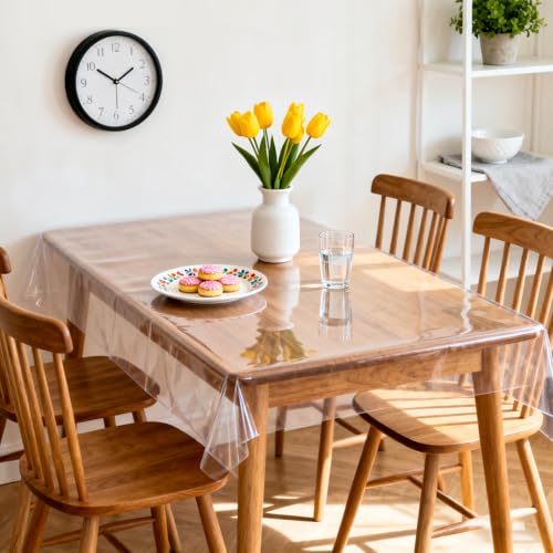 Tischdecke Transparent Abwaschbar, 140x180cm Tischfolie Durchsichtig PVC Tischdecke, 0.13 mm Stark Tischschutz Klarsicht Wasserdicht Fettdicht Tischschutzfolie Party von Necdeol