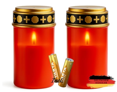 NECESITAS LED-Grablicht Ewiges Licht Grabkerze 2er Set mit Varta Alkaline Flackereffekt wie bei einer echten Kerze Rot von NECESITAS