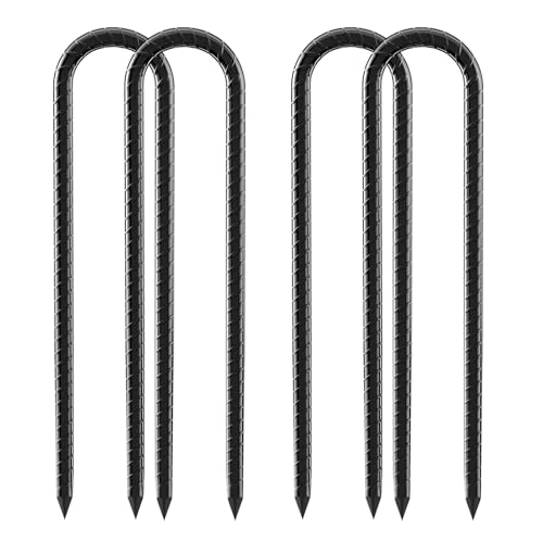 Necneecu Bodenanker Zeltheringe Trampolin 12 Zoll U-Haken Erdanker Camping Zelte Metallspieß mit Meißelspitz für Sicherung Vordächern、Schaukel、Zäune、Fußballstange 8 Stück (U-4 Stück) von Necneecu