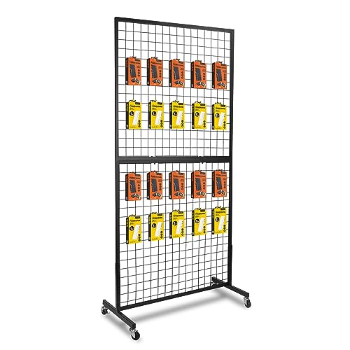 NectaCol 90 x 180 cm großer Zwei-Doppel-Gitterwand-Präsentationsständer mit T-Basis, schwarzes Drahtgitter-Wandpaneele mit Rädern, Bastelständer, Kunst-Ausstellungsständer, Einzelhandelsdisplay, NectaCol 90 x 180 cm großer Zwei-Doppel-Gitterwand-Präsentationsständer mit T-Basis, schwarzes Drahtgitter-Wandpaneele mit Rädern, Bastelständer, Kunst-Ausstellungsständer, Einzelhandelsdisplay, von NectaCol