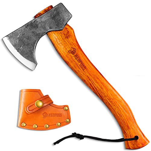 NedFoss Hippo Axt Holz Spalten, 33cm hohe Kohlenstoffstahl Survival Axt mit Scheide, Scharfe Bushcraft Beil Gewicht 780g, Spaltaxt, Universalaxt, Wikinger Handaxt für Camping &Gartenarbeit von NedFoss