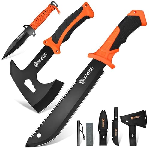 Nedfoss 38.5cm Machete Axt Messer Set mit 10cm Feuerstahl & Scheide, Survival Machete scharf echt, 25.3cm Outdoor Axt Survival, mini Beil, 25.3cm Full Tang Outdoor Messer mit Paracord für Camping Nedfoss 38.5cm Machete Axt Messer Set mit 10cm Feuerstahl & Scheide, Survival Machete scharf echt, 25.3cm Outdoor Axt Survival, mini Beil, 25.3cm Full Tang Outdoor Messer mit Paracord für Camping von NedFoss