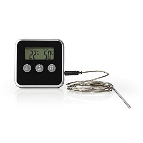 Fleischthermometer - Alarm/Timer - LCD-Anzeige - 0-250 °C - Schwarz/Silber von NEDIS