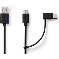 Nedis - 2 in 1-Kabel usb 2.0 usb-a Stecker usb Micro-B Stecker / usb-c™ Stecker 480 Mbps 1.00 m Vernickelt Rund pvc Schwarz Label von Nedis