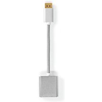 Displayport kabel displayport stecker dvi d 241 pin buchse 1080p vergoldet 020 m rund geflochten silber box mit abgedecktem fenster von Nedis