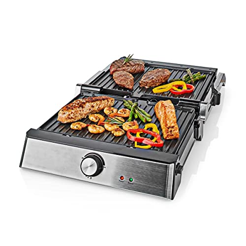 Kontakt Grill - 2000 W - 29 x 23 cm - Einstellbare Temperaturregelung - Edelstahl/Kunststoff von NEDIS