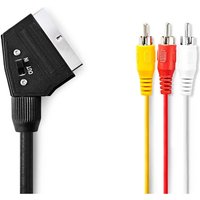 Nedis - SCART-Kabel SCART-Stecker SCART-Stecker 3x Cinch-Stecker Vernickelt Schaltbar 480p 1,00 m Rund pvc Schwarz Plastikbeutel von Nedis