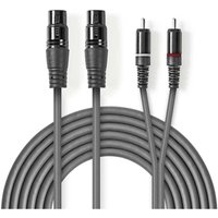 Symmetrisches audiokabel 2x xlr 3 pin female 2x rca male vernickelt 300 m rund pvc dunkelgrau papphulle von Nedis