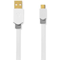 Nedis - USB-Kabel usb 2.0 usb-a Stecker usb Micro-B Stecker 480 Mbps Vergoldet 1,00 m Flach pvc Weiß Box mit Fenster von Nedis