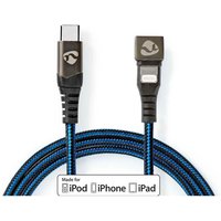 Usb kabel usb 20 apple lightning 8 polig usb c stecker 60 w 480 mbps vernickelt 200 m rund geflochten nylon blau schwarz box mit abgedecktem fenster von Nedis