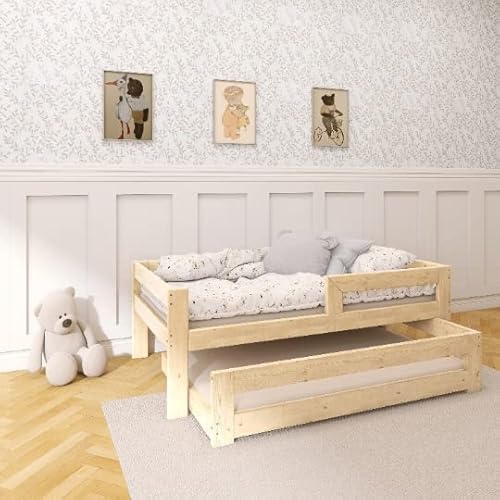 Need Sleep Ausziehbett Bett mit Gästebett 180x90/160x80 aus Fichtenholz Holz Naturfarbe von Need Sleep