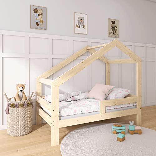 Need Sleep Hausbett 80x160 cm mit Rausfallschutz Asymmetrisch aus Fichtenholz Holz Naturfarbe von Need Sleep