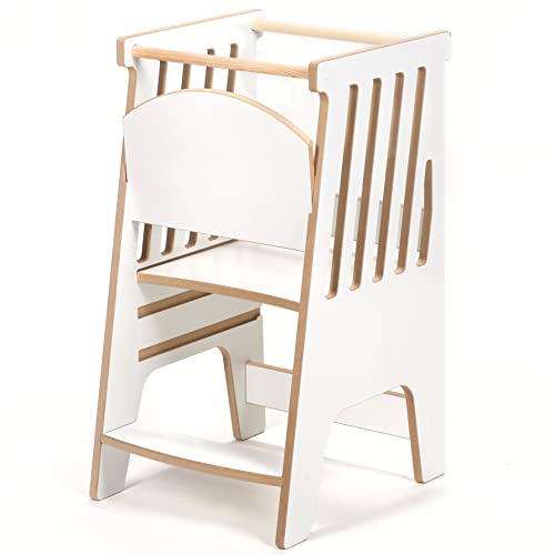 Lernturm Höhenverstellbar Cleo Learning Tower - 82x40x50 cm | Kinderhochstuhl Aufstiegshilfe Kindertritt Kinder Hocker | Montessori Tritthocker | Helferturm Hochstand Kinderhocker (Weiß) von Need Sleep