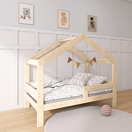Need Sleep Hausbett 90x200 cm mit Rausfallschutz Symmetrisch aus Fichtenholz Holz Naturfarbe von Need Sleep