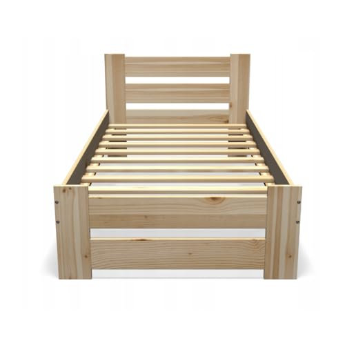 Need Sleep Holzbett komplett mit Rahmen, Bett für Senioren und Bett für Jugendliche, Bett aus Kiefernholz mit hohem Kopfteil (90x200 cm, hoch) von Need Sleep