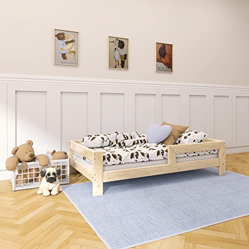 Need Sleep Montessori Bett Kinder Kinderbett 90x180 cm mit Rausfallschutz und Lattenrost Juniorbett Kleinkind Klienkindbett ab 2 Jahre niedrig für Mädchen und Jungen aus Holz von Need Sleep