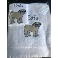 Mops Badetuch Set/stickerei Hunderasse Handtuch Besitzer Fan von NeedlzandThreadz
