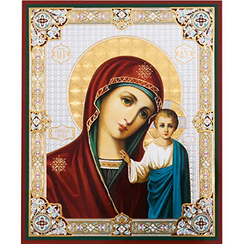 Needzo Jungfrau Maria Ikone russisch-orthodoxe katholische Christliche Jungfrau von Kasan Holzikone Wandbehang 14 cm Goldfolie religiöses Geschenk von Needzo