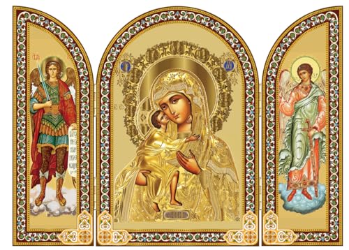 Needzo Katholisch-orthodoxe Madonna und Kind Ikone Jungfrau Maria Christus Jesus in Gold Triptychon mit Heiligem Erzengel Michael und Giardian Engel 6 1/4 Zoll Needzo Katholisch-orthodoxe Madonna und Kind Ikone Jungfrau Maria Christus Jesus in Gold Triptychon mit Heiligem Erzengel Michael und Giardian Engel 6 1/4 Zoll von Needzo