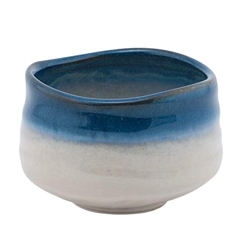 Needzo Matcha-Schale, glasierte Keramik, traditioneller japanischer Teetasse, 11,4 x 8,2 cm, 53 ml, Weiß und Blau von Needzo