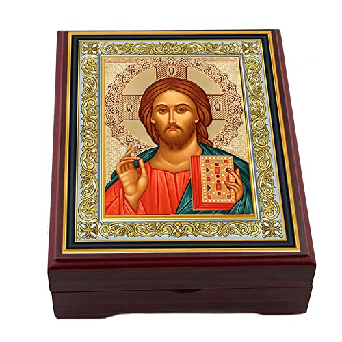 Needzo Rosenkranz-Box mit Jesus Christus, für Gebetsperlen, Schmuck, Holz, 12,7 cm, religiöses Geschenk für Ihn, Mann, Frau von Needzo