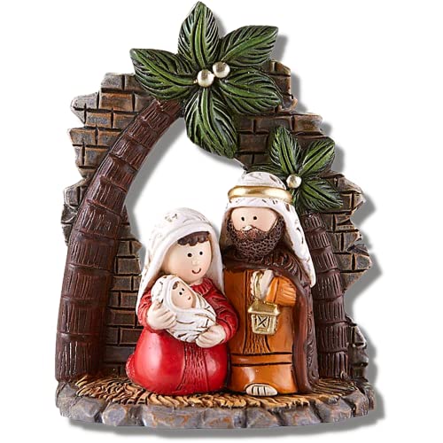 Weihnachtskrippe aus Kunstharz, mit Krippe und Palmen, religiöse Weihnachtsdekoration für den Innenbereich, Kamine, und mehr, kleine Geschenke für katholische Männer und Frauen, 8,5 cm von Needzo