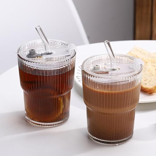 2 Stück 400ml Glasbecher mit Deckel und Strohhalm, Trinkgläser mit Deckel, Smoothie Becher Glas, Eiskaffee Gläser für Ice Coffee, Cocktail, Smoothie Glas, Beer, Cold Cups 2 Stück 400ml Glasbecher mit Deckel und Strohhalm, Trinkgläser mit Deckel, Smoothie Becher Glas, Eiskaffee Gläser für Ice Coffee, Cocktail, Smoothie Glas, Beer, Cold Cups von Neegaurd