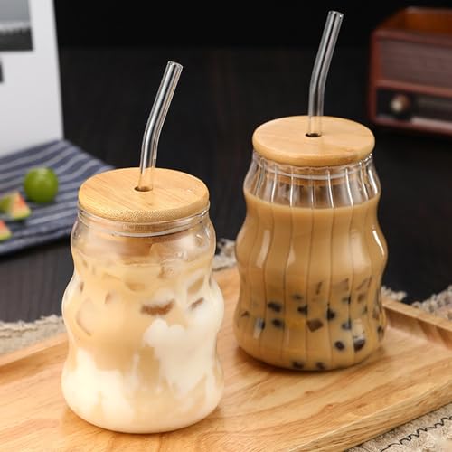 Neegaurd 530ml Bubble Gläser 2er Set, Kreative Gerippte Trinkgläser mit Bambusdeckel und Strohhalm, Gerippt Latte Macchiato Gläser, Cappuccino Gläser Kaffeegläser Kaffeeglas Set Neegaurd 530ml Bubble Gläser 2er Set, Kreative Gerippte Trinkgläser mit Bambusdeckel und Strohhalm, Gerippt Latte Macchiato Gläser, Cappuccino Gläser Kaffeegläser Kaffeeglas Set von Neegaurd