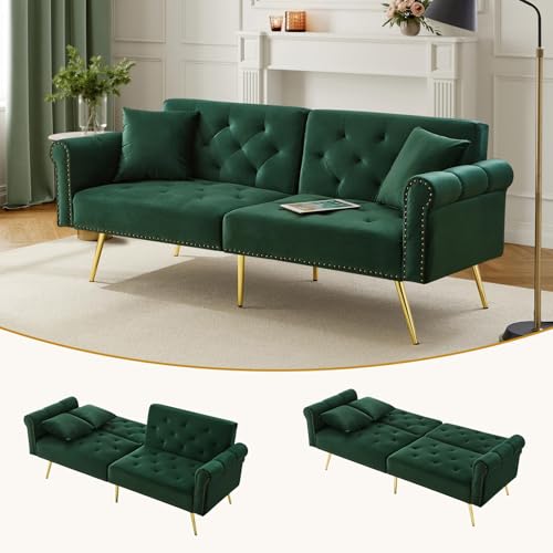Neegaurd Schlafsofa 2-Sitzer mit Verstellbarer Rückenlehn, Samt-Sofa mit Schlaffunktion 173 x 75 x 70 cm, Schlafsofa Ausziehbar, Tagesbett Bettsofa Schlafcouch Sofabett Polstersofa (Grün) von Neegaurd