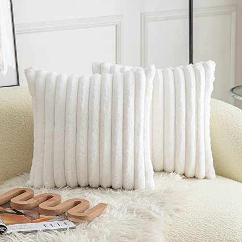 Neelvin Pack von 2 Kunstpelz Plüsch Dekorative Wurf Kissenbezüge Fuzzy gestreifte weiche Kissenbezug Kissenbezüge für Sofa Couch Schlafzimmer von Neelvin