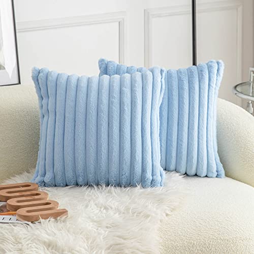 Neelvin Pack von 2 Kunstpelz Plüsch Dekorative Wurf Kissenbezüge Fuzzy gestreifte weiche Kissenbezug Kissenbezüge für Sofa Couch Schlafzimmer von Neelvin