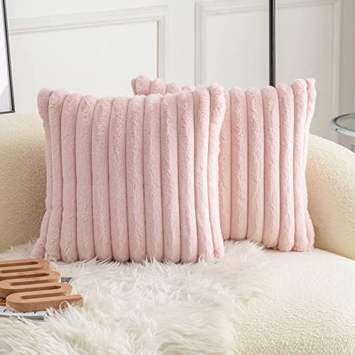 Neelvin Pack von 2 Kunstpelz Plüsch Dekorative Wurf Kissenbezüge Fuzzy gestreifte weiche Kissenbezug Kissenbezüge für Sofa Couch Schlafzimmer von Neelvin