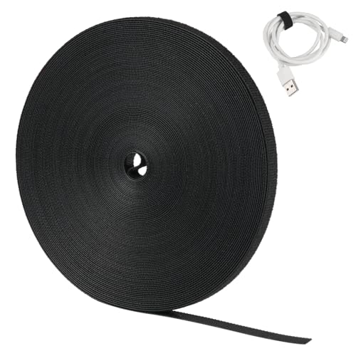 20 m Kabelbinder Klett, 10 mm Klettband Wiederverschließbar, Klettverschluss Zuschneidbar, Klettband Rolle für Kabelmanagement Kabel Organizer (Schwarz) von Neerow