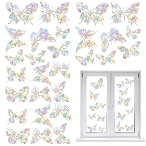 28 Stück Fensteraufkleber Schmetterling, Suncatcher Sticker, Regenbogen Sticker Fenster, Fensteraufkleber Vogelschutz Prisma für Glas Türen Zuhause Büro von Neerow