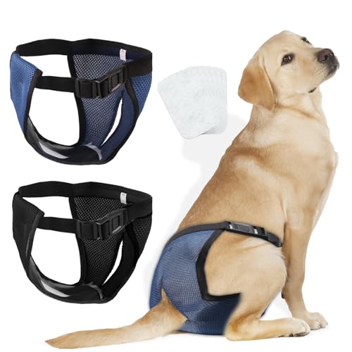 2er Pack Läufigkeitshose für Hündinnen, Wiederverwendbare Höschen für Hunde Läufigkeit mit 6 Damenbinden, Waschbare Verstellbare Hundehöschen Läufigkeit (Taillenumfang von 50-59 cm) von Neerow