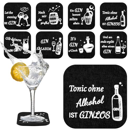 Filzuntersetzer mit Ginsprüchen, 8 Stück Untersetzer Gläser, Gin Glasuntersetzer Hitzebeständiger Waschbarer für Getränke, Bar, Tassen, Glas, Ginliebhaber und Gintrinker (10 x 10cm) von Neerow