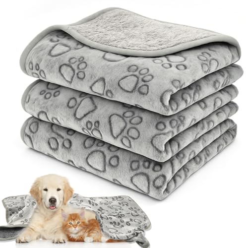 Neerow 3 Stück Hundedecke, 76 x 52 cm Katzendecke Flauschig Sofa, Weiche Fleece Hunde Decke Waschbar, Haustier Decke Grau für Kleine und Mittelgroße Hunde, Katzen Kuscheldecke von Neerow