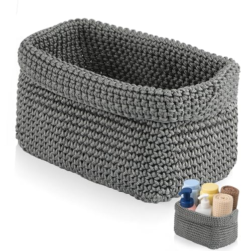 Neerow Aufbewahrungskorb Grau, Handgewebter Häkelkorb aus Baumwollseil, Stylischer Strickkorb für Deko, Bad Körbchen, Handtuchkorb für Handtücher, Kosmetik, Spielzeug und Bücher (21 × 13 × 15,5 cm) Neerow Aufbewahrungskorb Grau, Handgewebter Häkelkorb aus Baumwollseil, Stylischer Strickkorb für Deko, Bad Körbchen, Handtuchkorb für Handtücher, Kosmetik, Spielzeug und Bücher (21 × 13 × 15,5 cm) von Neerow