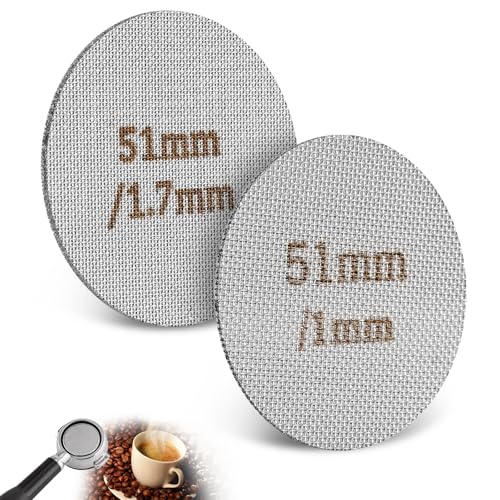 Puck Screen 51 mm, 2 Stück Espresso Sieb für Siebträger, 150µm Edelstahl, 1 mm/1.7 mm Dicke, Wiederverwendbar Rostfrei Espresso Sieb für Kaffee von Neerow