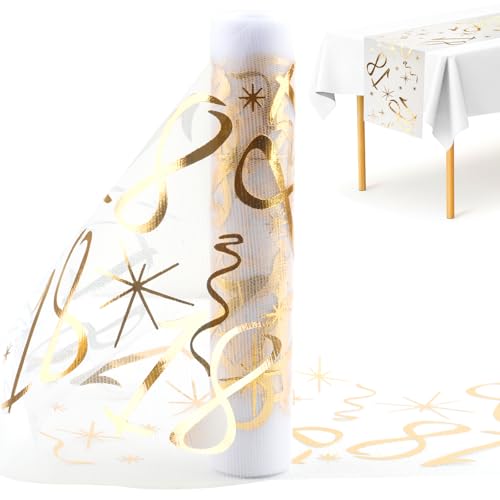 Tischläufer 18 Geburtstag, 28cm x 10m Tischläufer Geburtstag Polyester, Glänzend Gold Tischläufer Geburtstag Rolle Zuschneidbar, Party Deko 18 Geburtstag Tischband für 18 Jährige Mann und Frau von Neerow