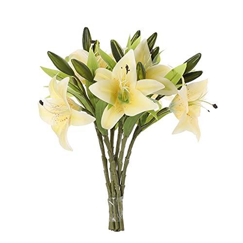 NeeyBing Weiße Lilie Bush künstliche Blume, Lily Real Touch Lilien-Blumen-Blumenstrauß-Hochzeit/Graves/Vasen (3 Stück) von NeeyBing