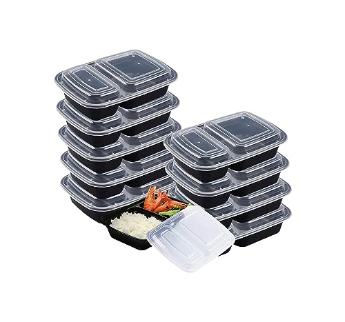Neez 10er Pack, 2-Fach Meal Prep Boxen - Food Container Box Wiederverwendbar - Mikrowellengeeignet Und Spülmaschinenfest für Lunch - BPA Frei (Plastik) von Neez