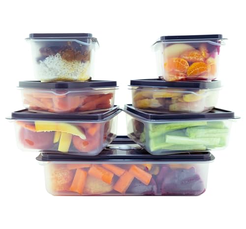 Neez Frischhaltedosen mit Deckel - (7 Box + 7 Deckel) Plastik Aufbewahrungsbox für Küche, Gefrierdosen & Food Container, Luftdichte, Kühlschrank & Mikrowellenfest Organizer Set von Neez