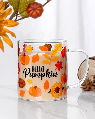 Nefelibata Herbstkürbis-Glasbecher, transparent, mit Griff, große Espresso-Eiskaffeetasse, Heißgetränk, Cappuccino, Tee, Trinkgläser, Herbstdekoration für Kaffee, Bar, Halloween, Erntedankgeschenk von Nefelibata