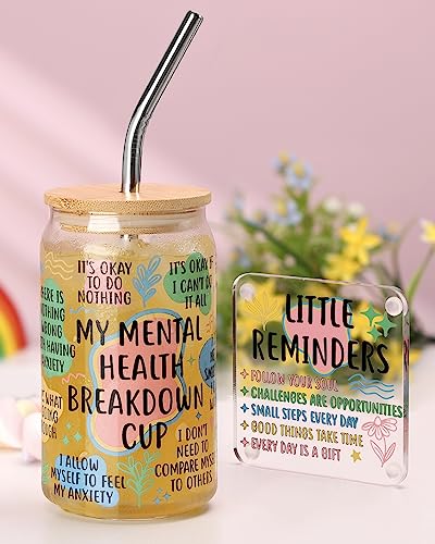 Nefelibata Mental Health Gifts Beer Can Glass Self Care Affirmations Cup Daily Reminders Cup Mental Health Birthday Gift For Friend Mental Breakdown Awareness Present Set of 2 von Nefelibata